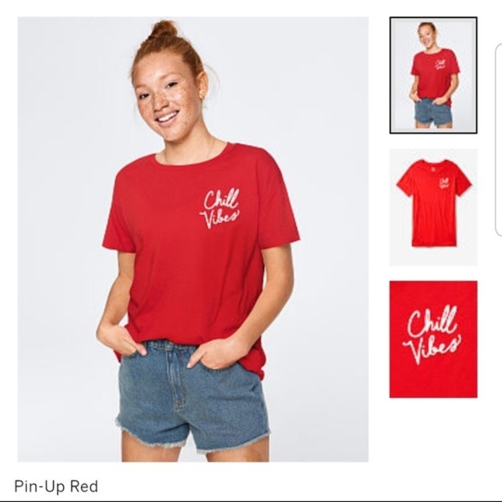 Victoria’s Secret Pink Chill Vibes Red White T-Shirt Tee